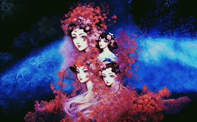 Surreal Digital Illustration Of Four Ethereal Female Faces