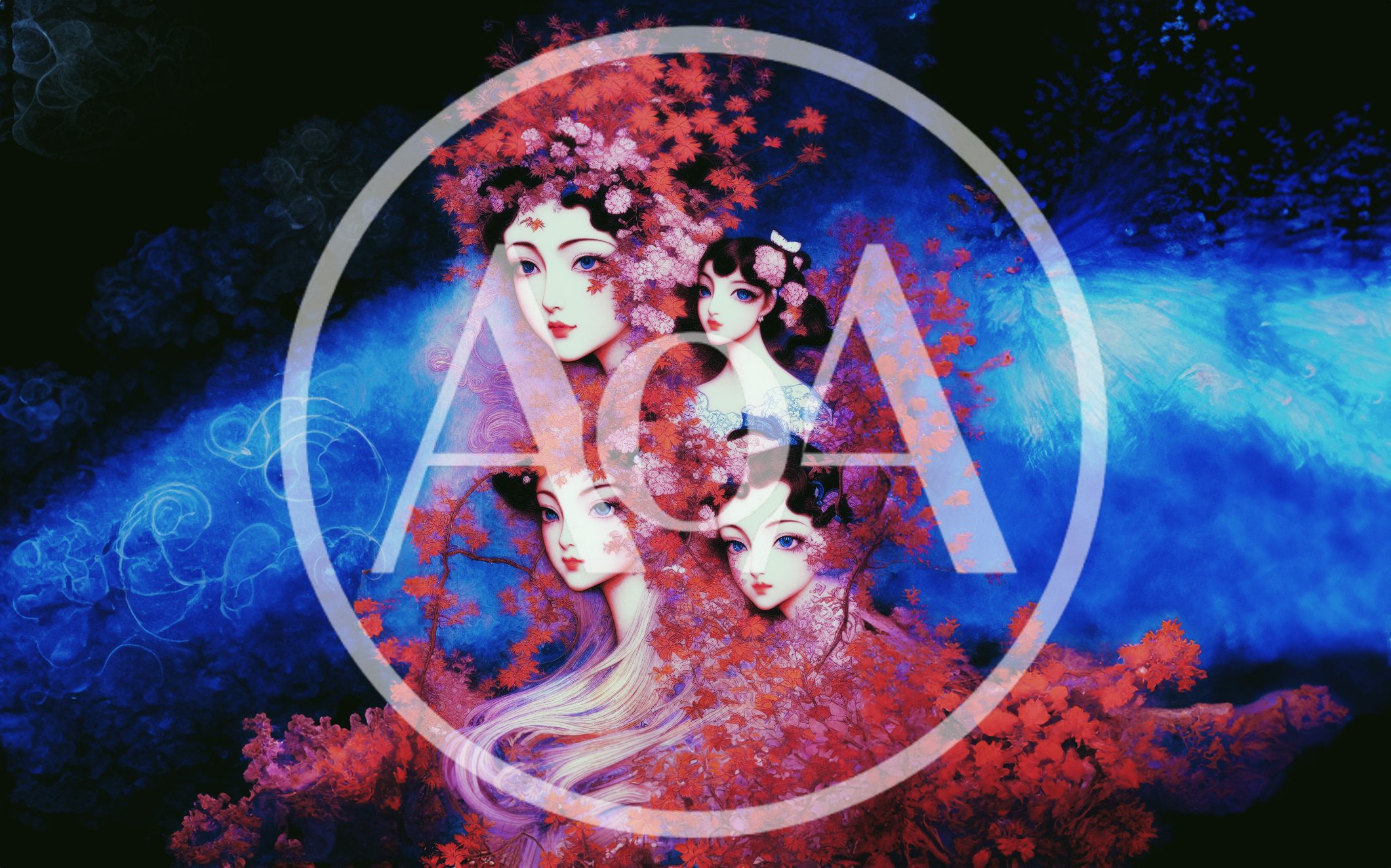 Surreal Digital Illustration Of Four Ethereal Female Faces