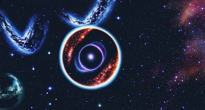Abstract Cosmic Black Hole With Glowing Nebula Rings