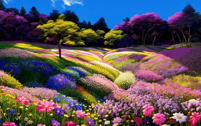 Vibrant Wildflower Meadow Under A Clear Blue Sky