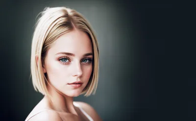Portrait Of A Young Blonde Woman With Bob Haircut