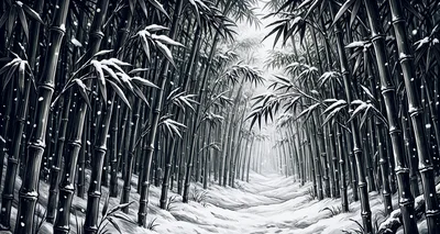 Snow Covered Bamboo Forest Path