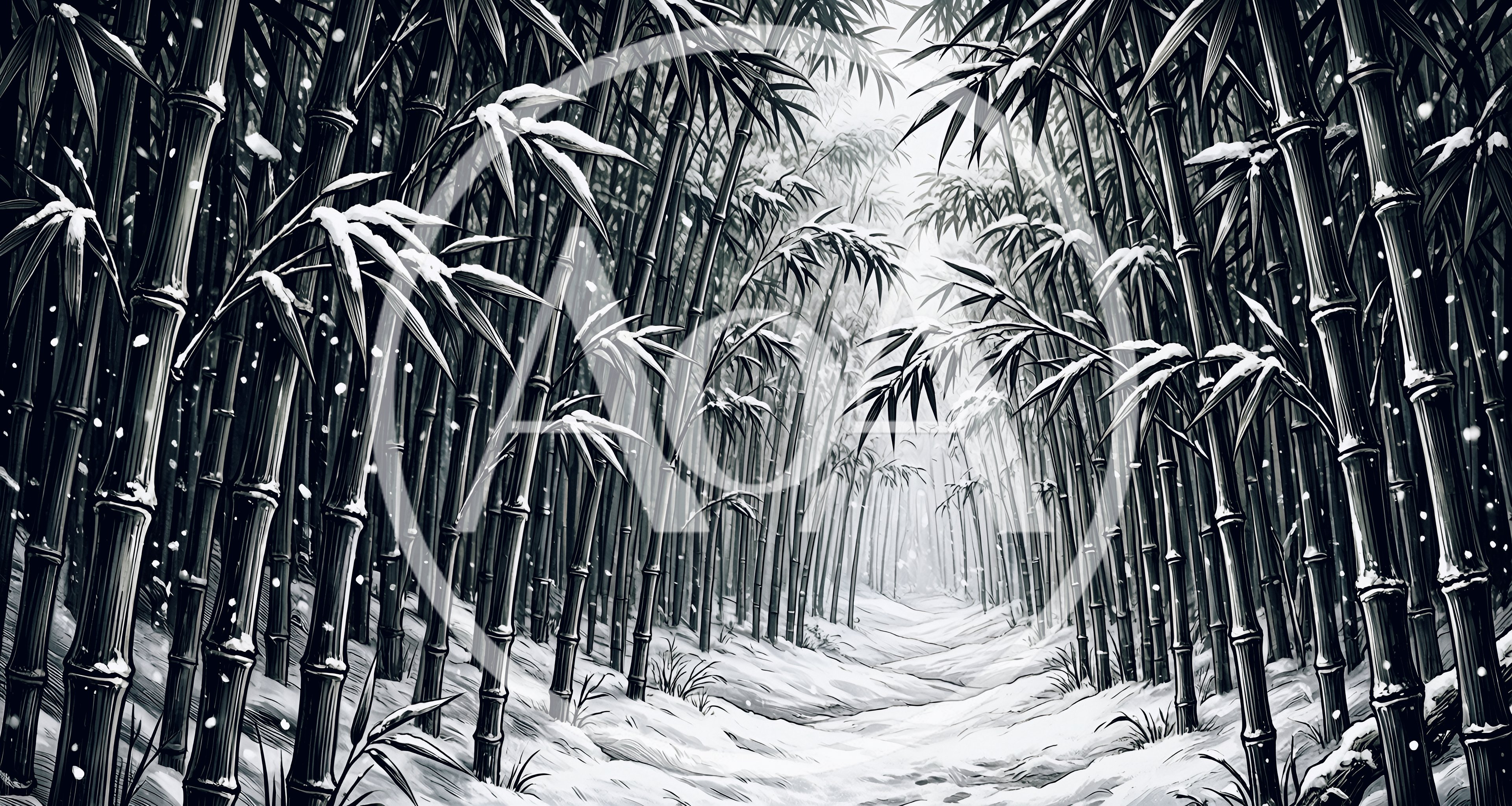 Snow Covered Bamboo Forest Path