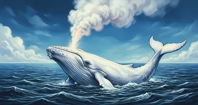 Majestic White Humpback Whale Breaching Ocean Surface