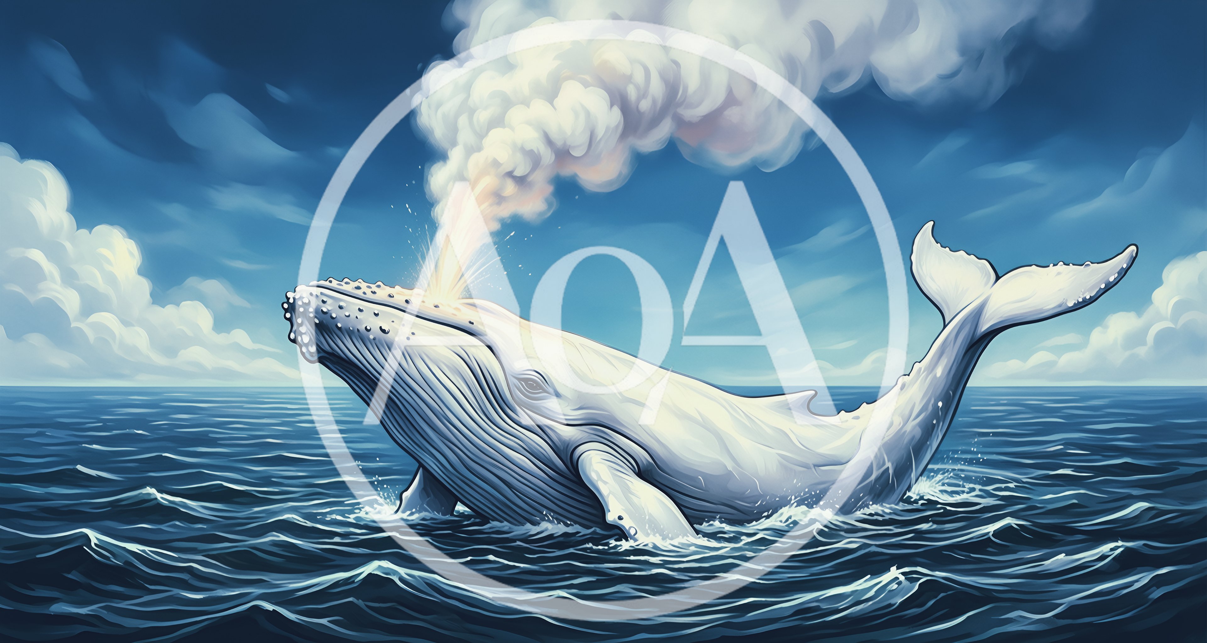 Majestic White Humpback Whale Breaching Ocean Surface