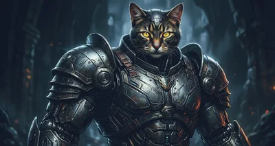Cybernetic Cat Warrior In Detailed Metal Armor