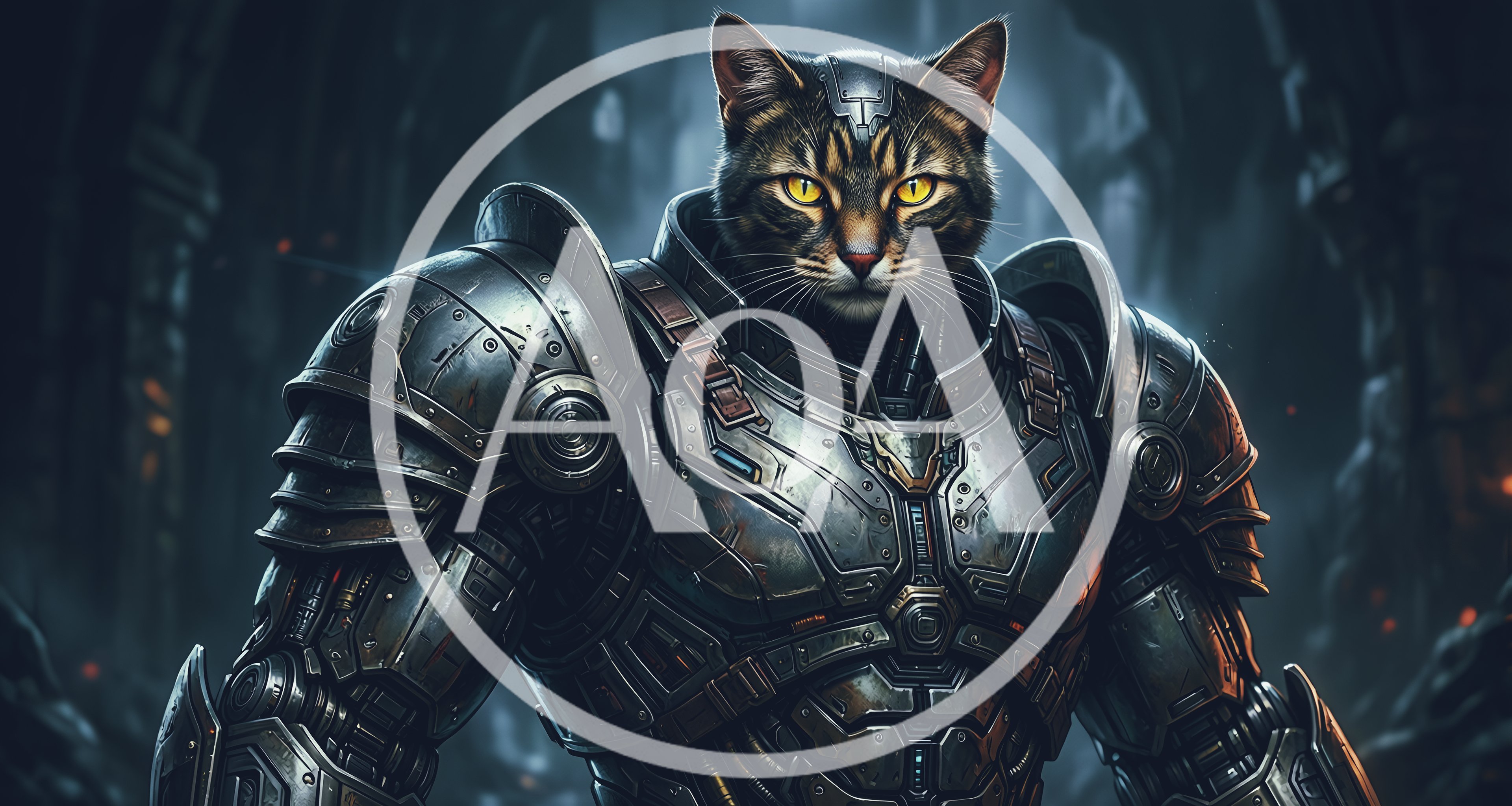 Cybernetic Cat Warrior In Detailed Metal Armor