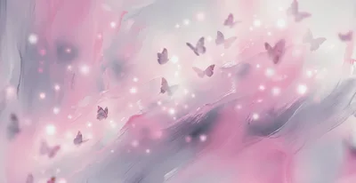 Abstract Pink Background With Flying Butterflies And Glowing Lights
