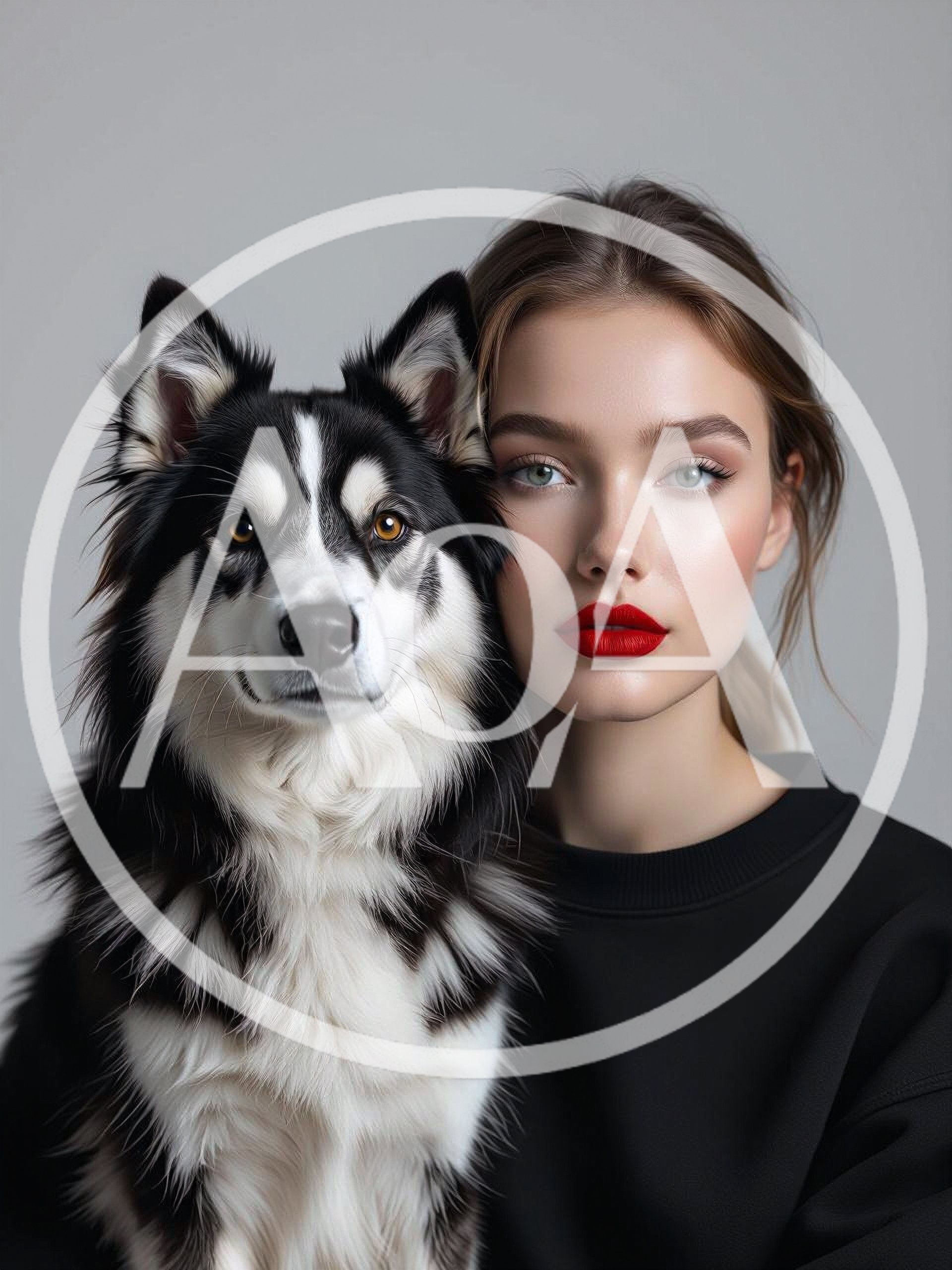 Portrait Of A Young Woman With Her Husky Dog