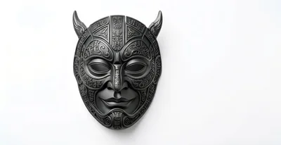 Ornate Black Metal Demon Mask With Intricate Engravings