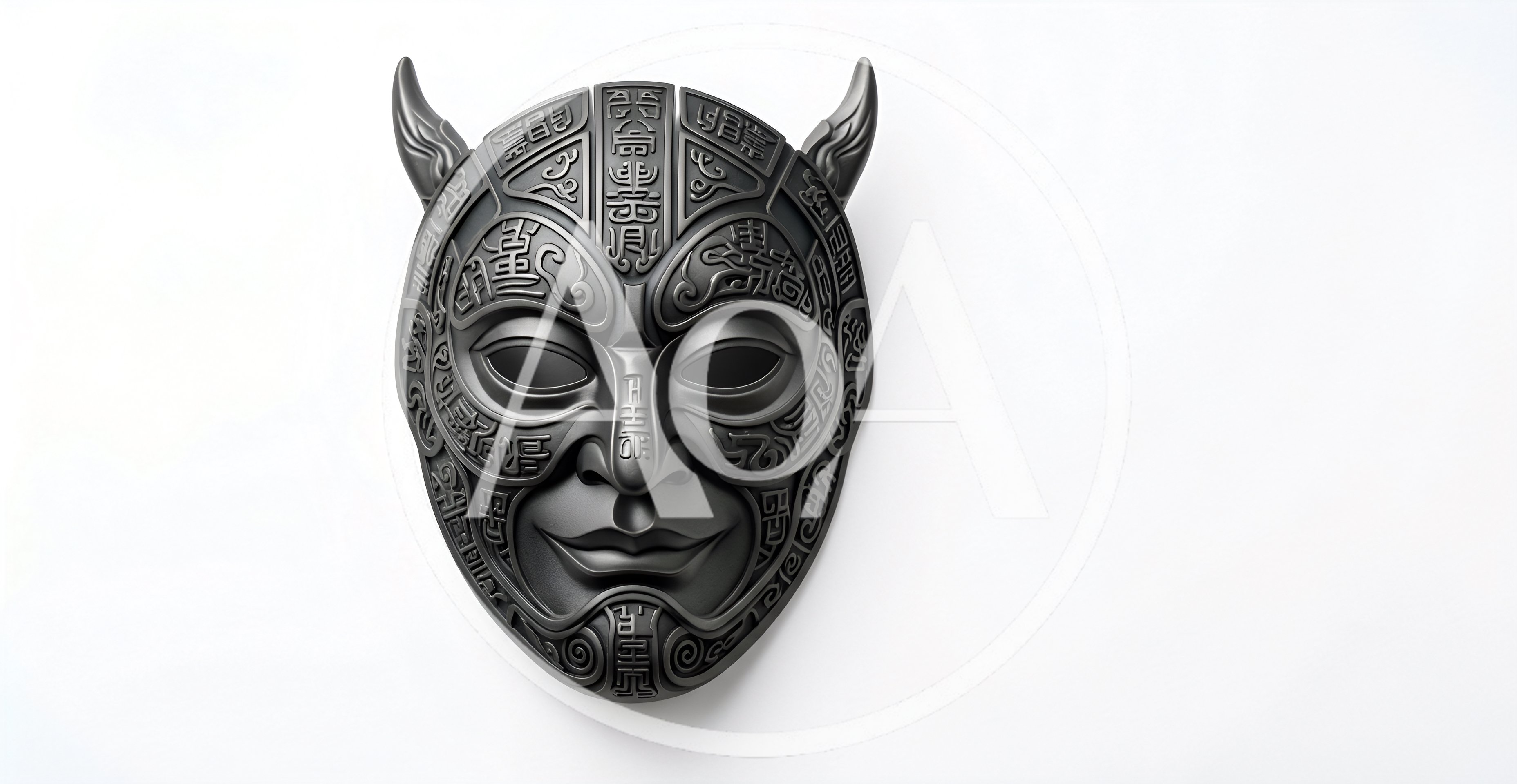 Ornate Black Metal Demon Mask With Intricate Engravings