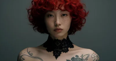 Portrait Of A Young Woman With Red Curly Hair