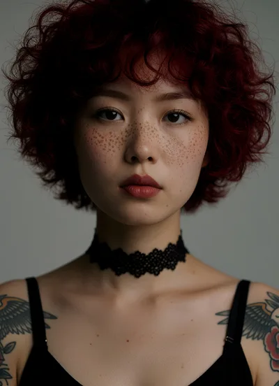 Portrait Of A Young Woman With Red Curly Hair