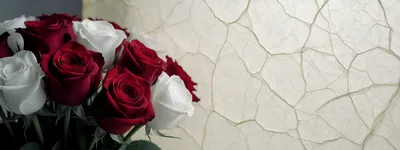 Bouquet Of Red And White Roses Against Textured Background