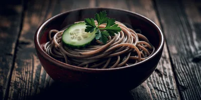 Bowl Of Soba Noodles With Cucumber And Parsley