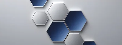Abstract 3D Hexagonal Tiles With Blue And Silver Finish