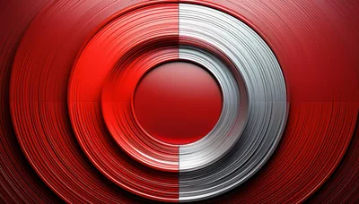 Abstract Concentric Circles With Metallic Red And Silver Texture