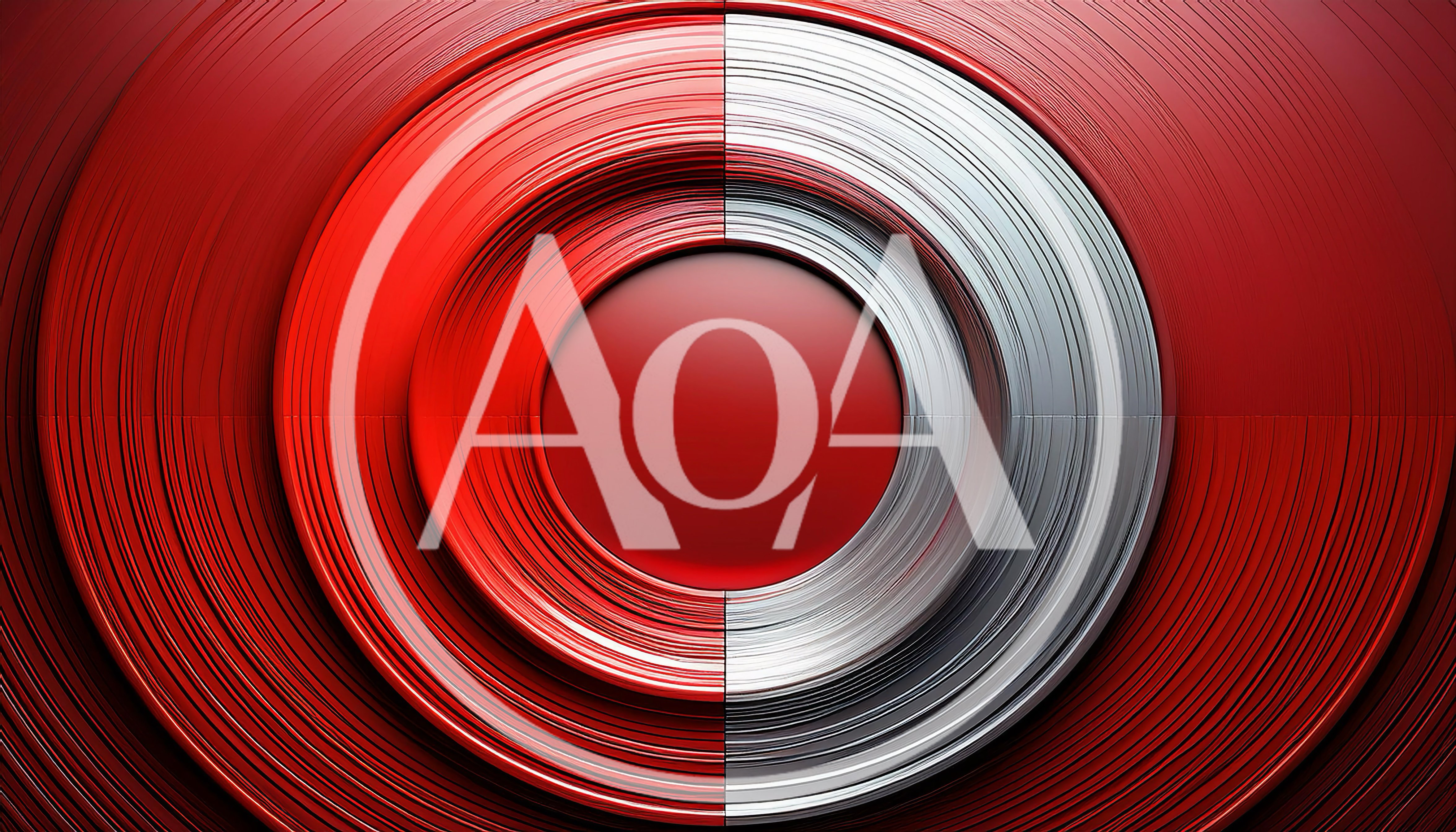 Abstract Concentric Circles With Metallic Red And Silver Texture