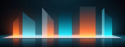 Abstract Glowing Geometric Glass Pillars On Reflective Surface