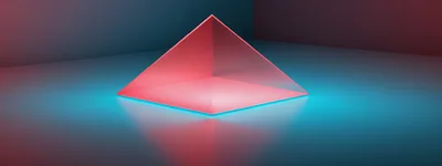Glowing Red Glass Pyramid on Reflective Surface