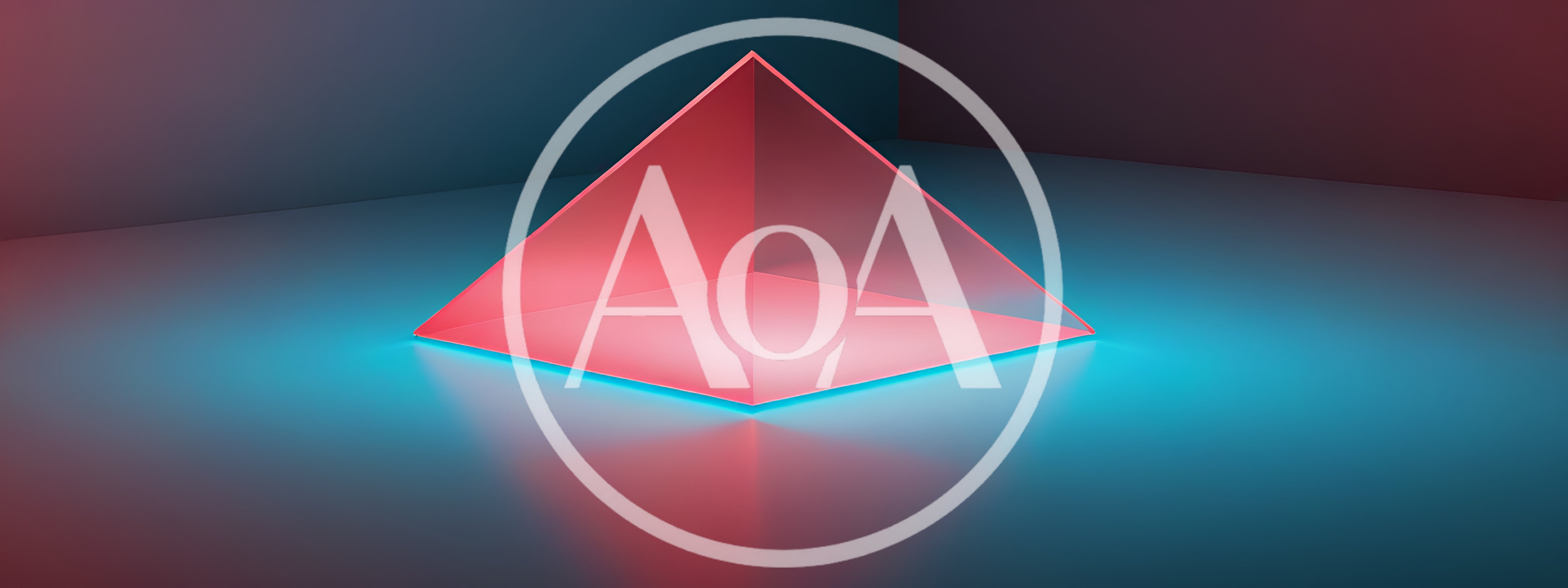 Glowing Red Glass Pyramid on Reflective Surface