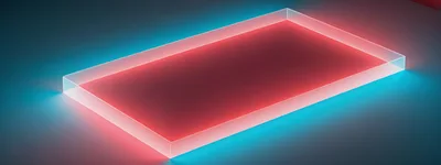 Glowing Red Rectangular Glass Prism On Blue Surface