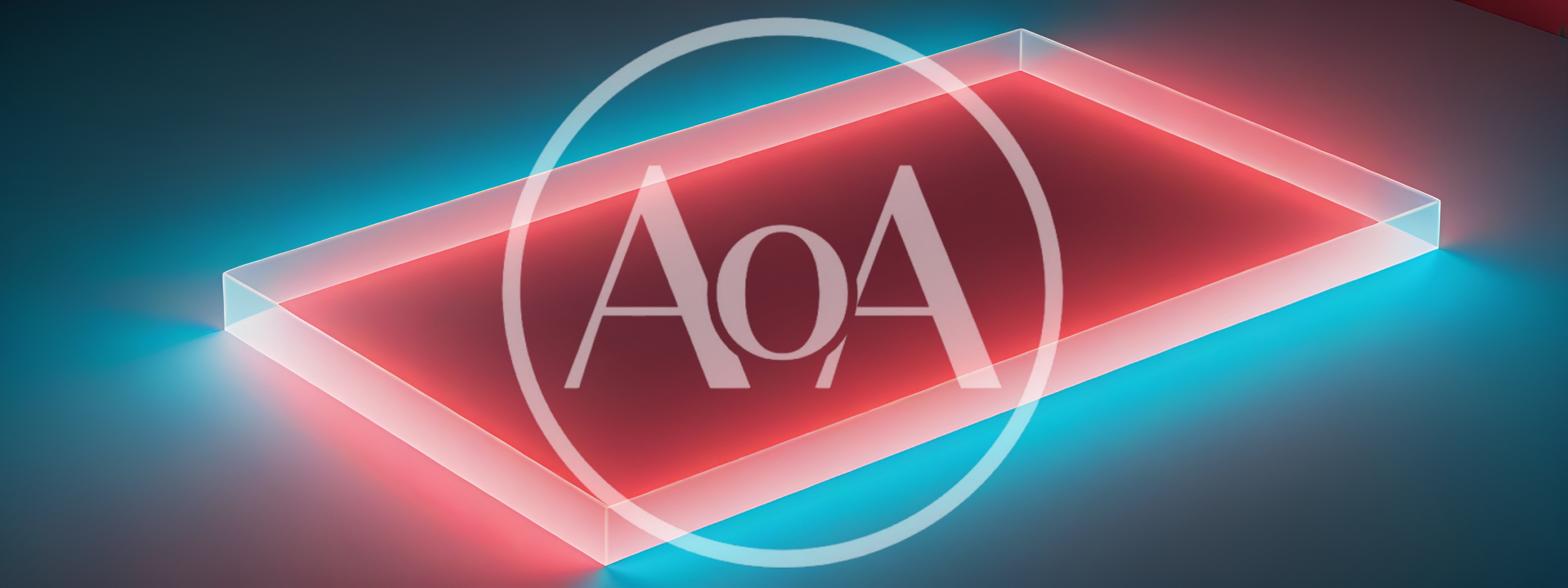Glowing Red Rectangular Glass Prism On Blue Surface