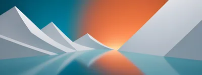 Abstract Minimalist Geometric Mountain Landscape With Reflective Water