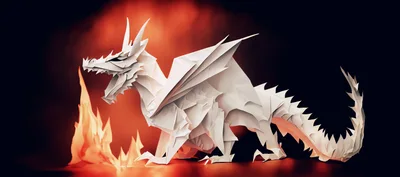 Origami Paper Dragon Breathing Fire In Dark Setting