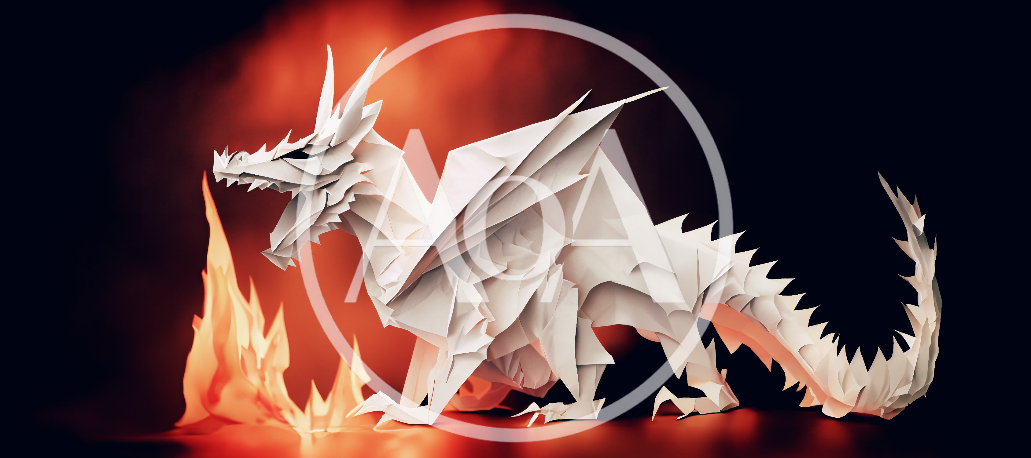Origami Paper Dragon Breathing Fire In Dark Setting