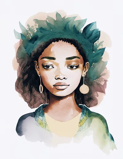 Watercolor Portrait Of A Young Woman With Floral Crown
