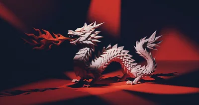 Low Poly Origami Dragon Breathing Fire