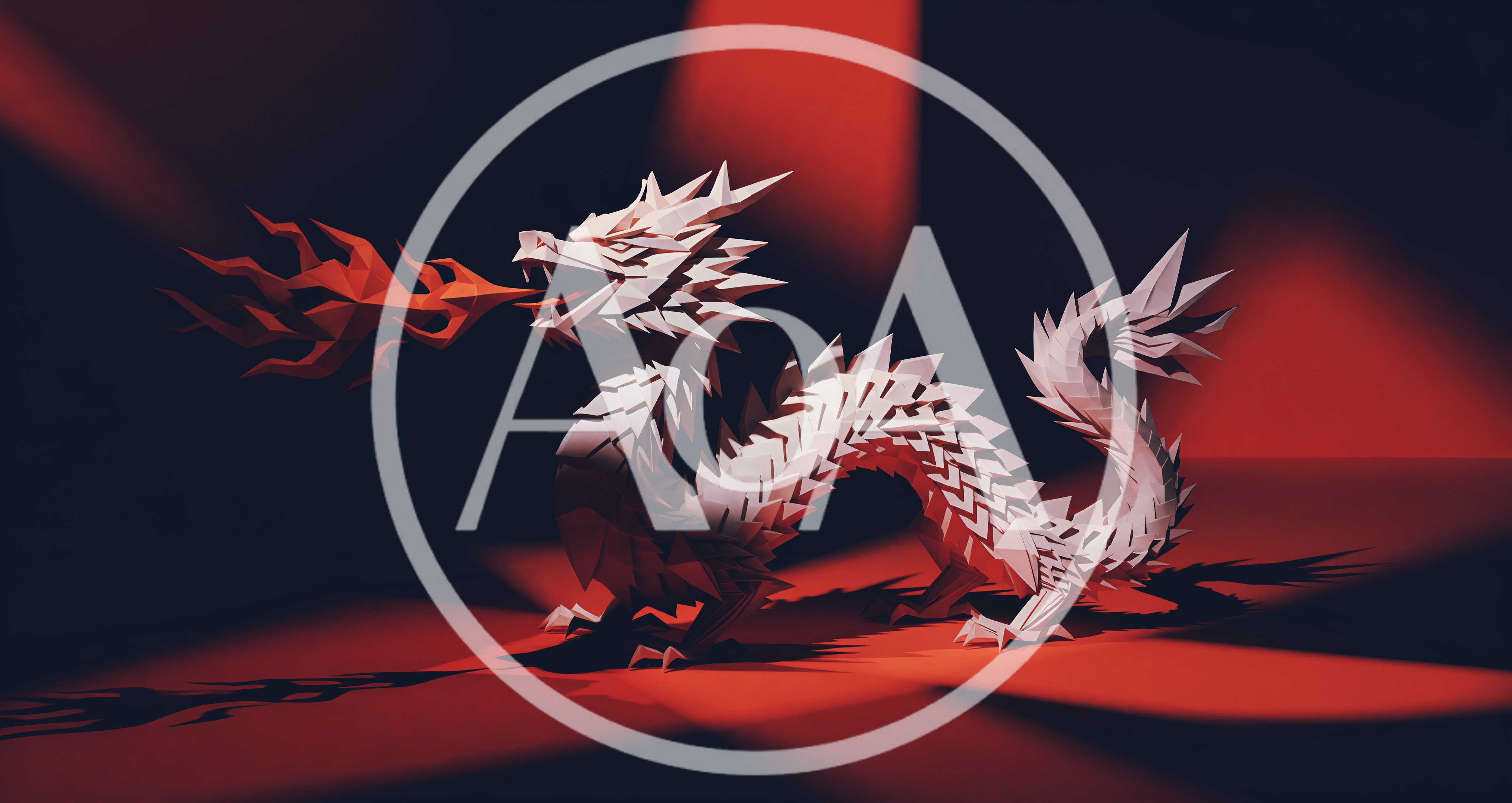 Low Poly Origami Dragon Breathing Fire