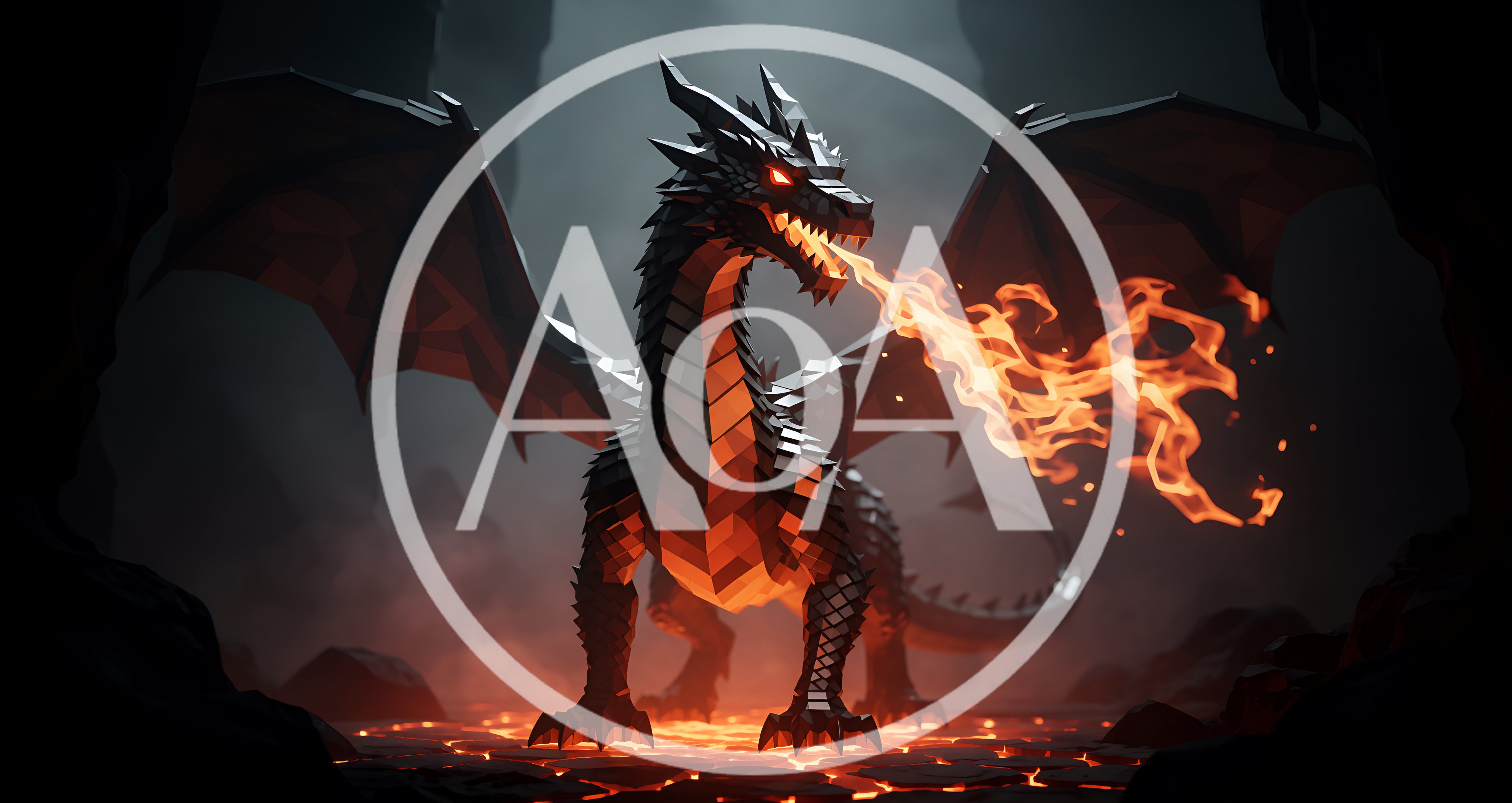Low Poly Black Dragon Breathing Fire In Volcanic Cave