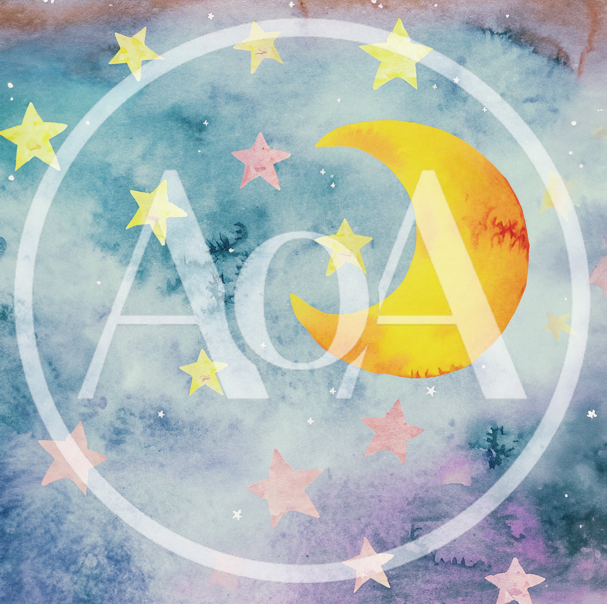 Watercolor Illustration Of A Crescent Moon And Stars