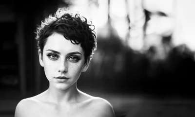 Portrait Of A Young Woman With Short Curly Hair