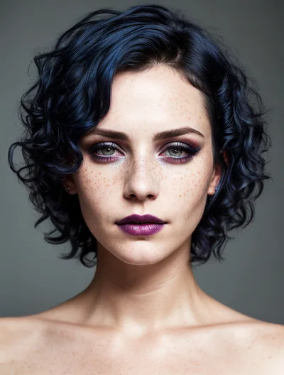 Portrait Of A Young Woman With Dark Curly Hair