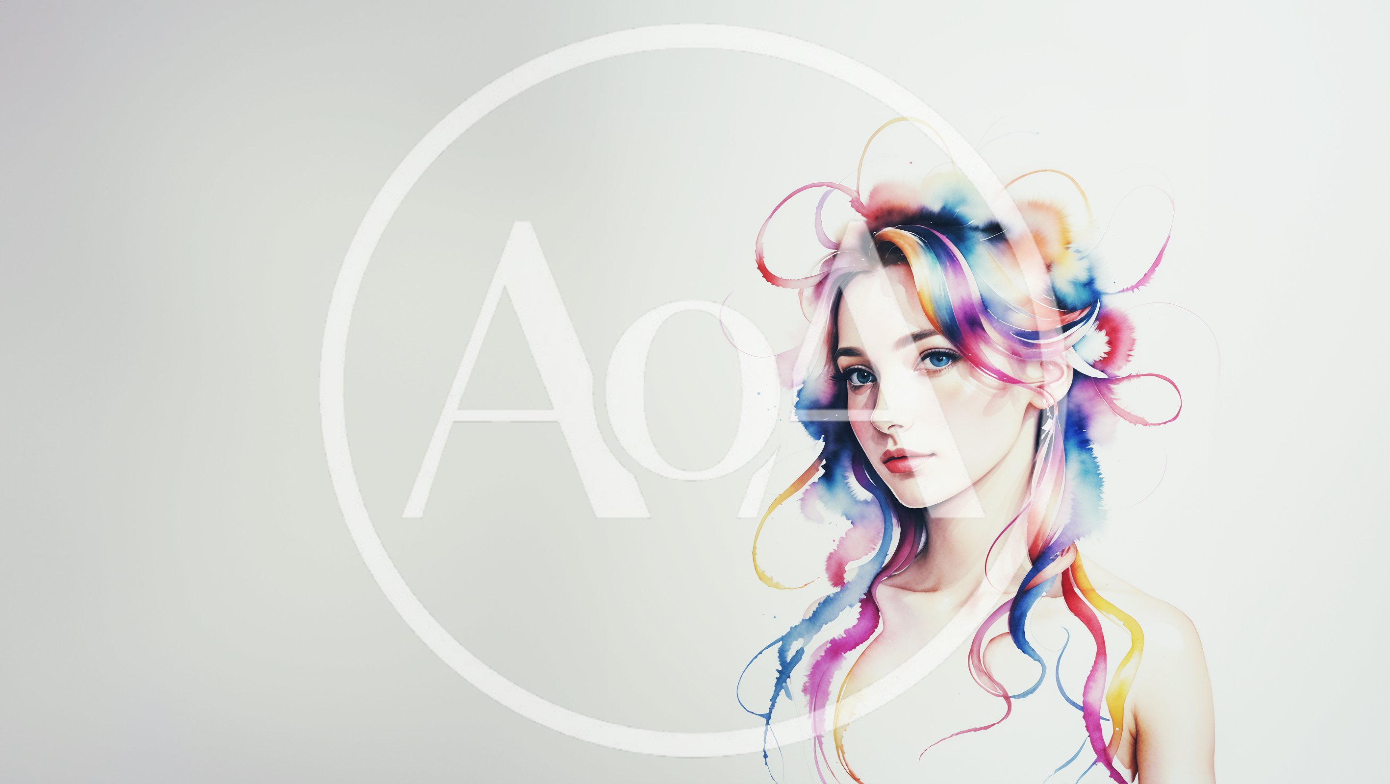 Watercolor Portrait Of A Young Woman With Colorful Hair