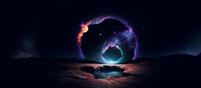Surreal Cosmic Landscape With Glowing Nebula Portal