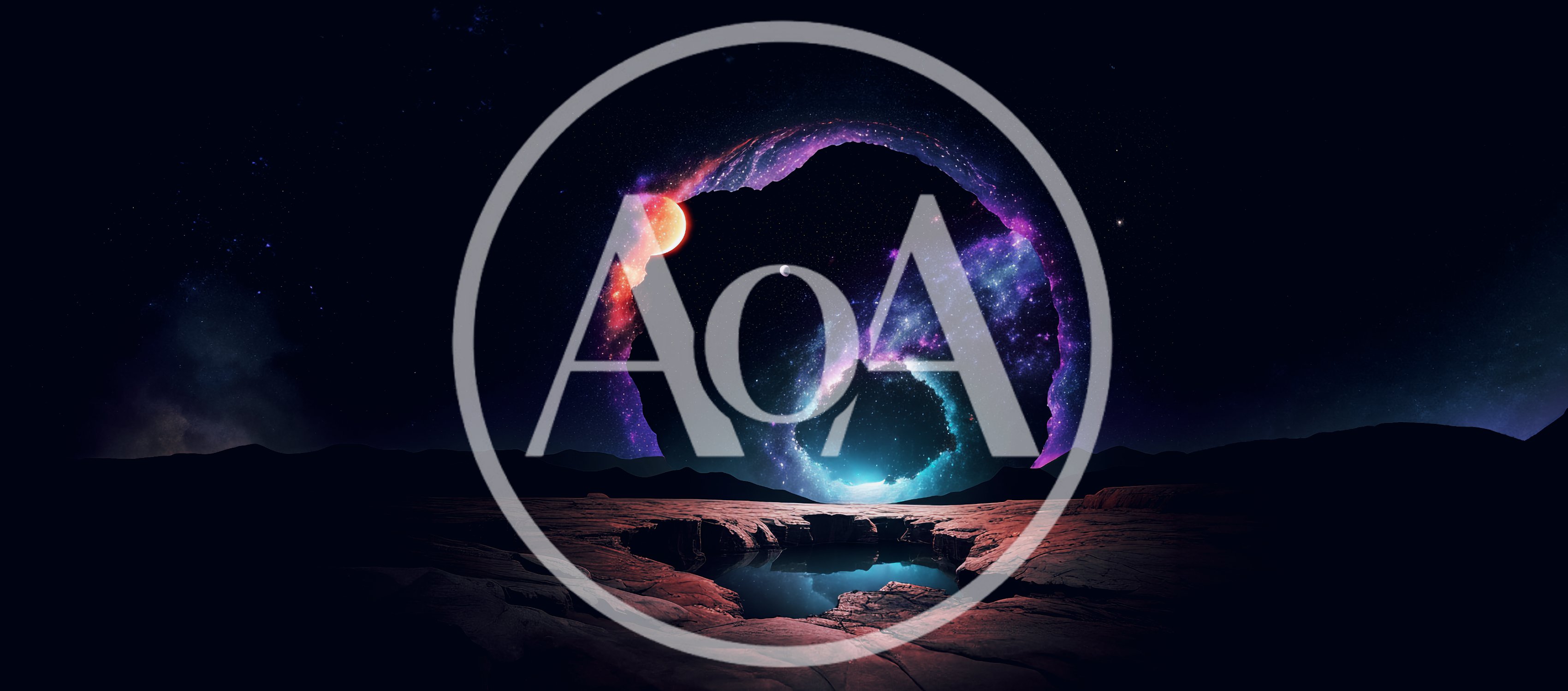 Surreal Cosmic Landscape With Glowing Nebula Portal