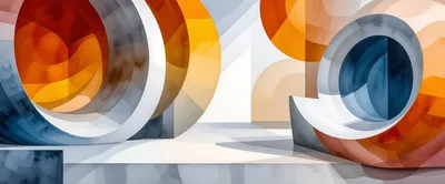 Abstract Geometric Watercolor Shapes In Modern Architectural Space