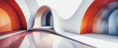 Abstract Architectural Interior With Curved Arches And Reflections