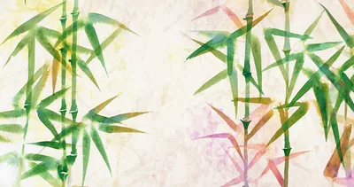 Watercolor Bamboo Stalks On Textured Paper Background