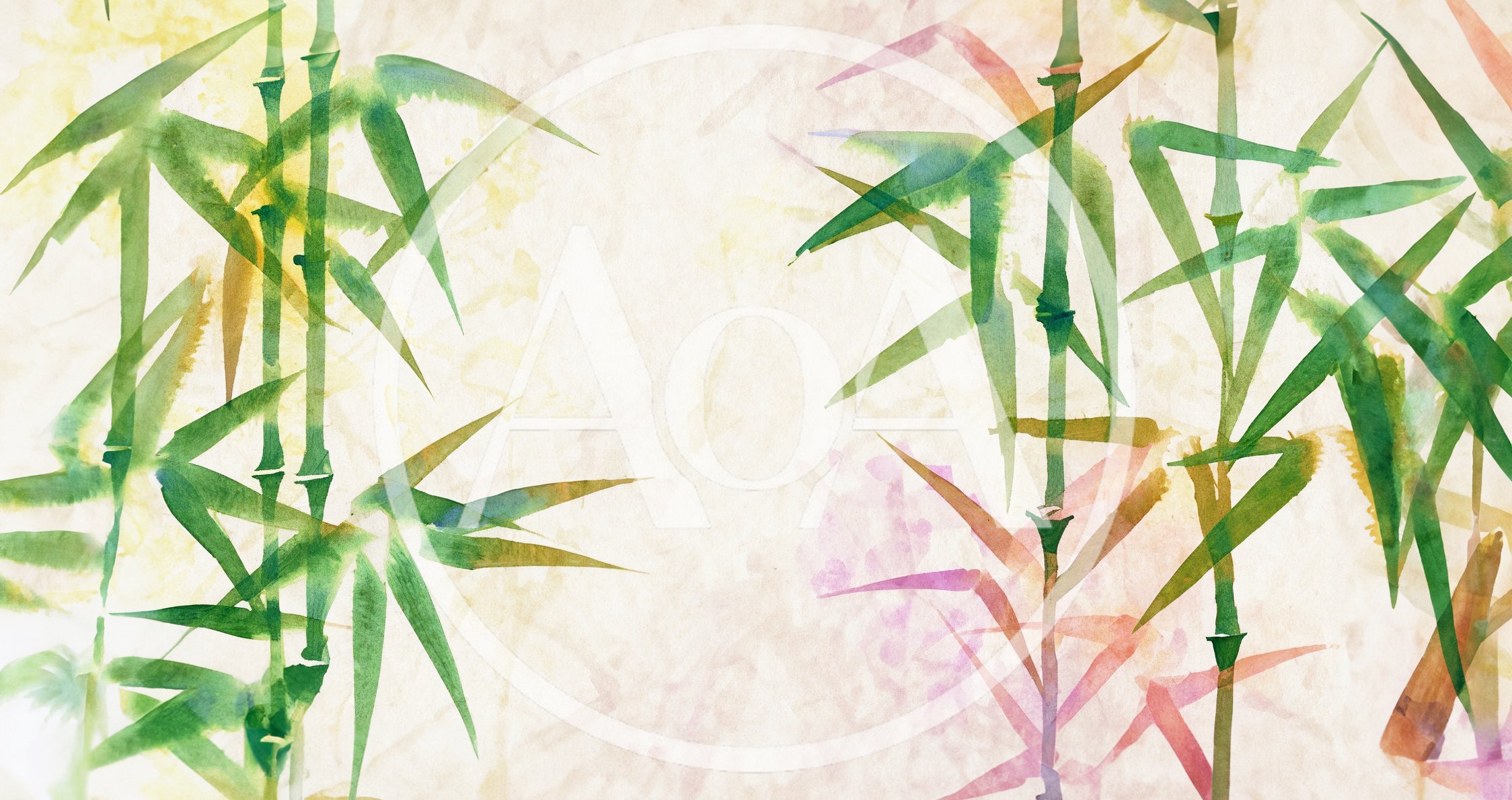 Watercolor Bamboo Stalks On Textured Paper Background
