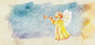 Watercolor Illustration Of An Angel Playing A Trumpet