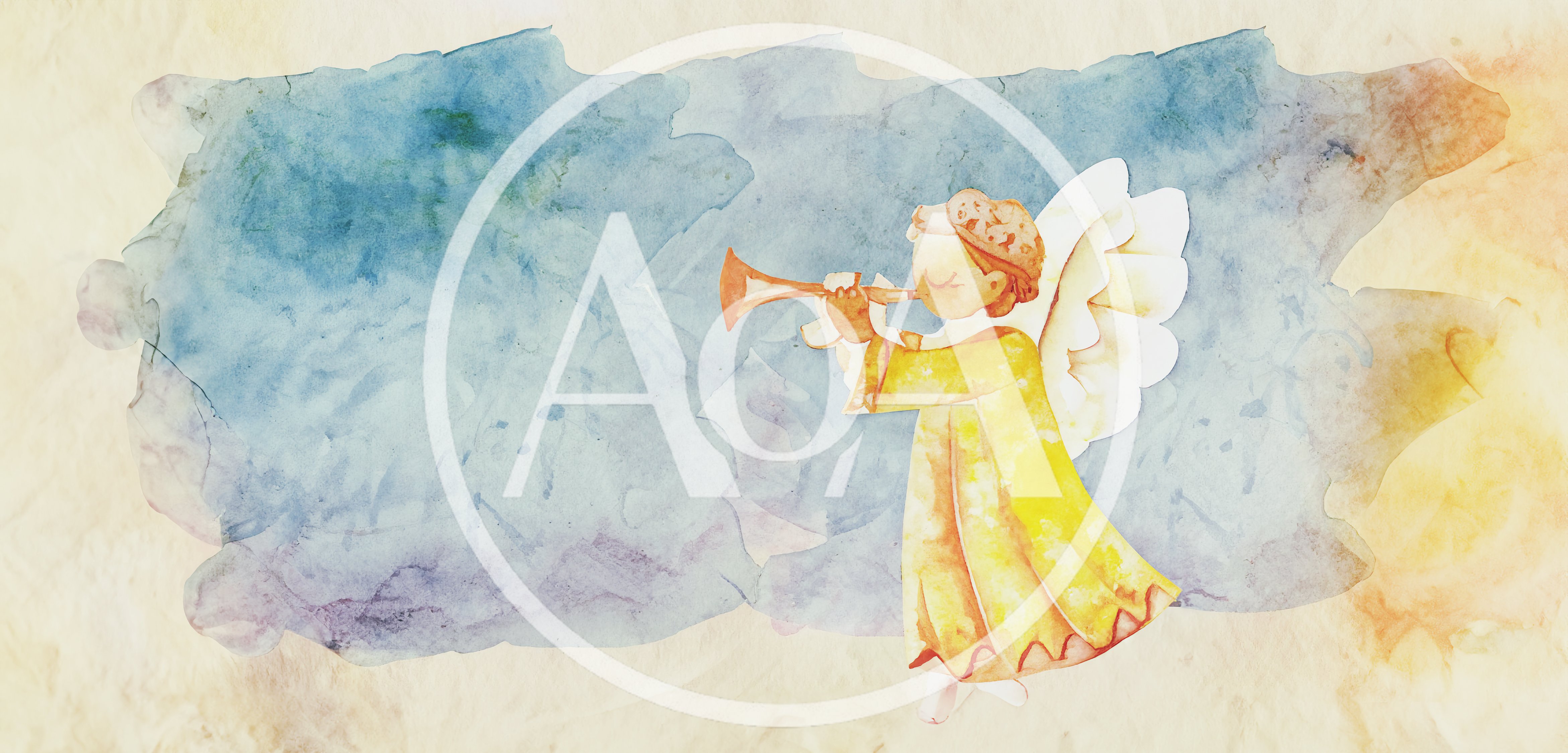 Watercolor Illustration Of An Angel Playing A Trumpet