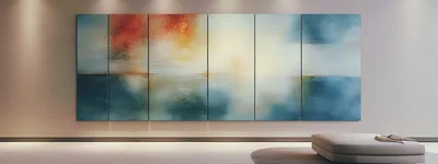Large Abstract Multi Panel Wall Art In Modern Interior