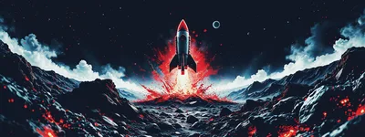 Rocket Launching From A Volcanic Alien Planet Surface