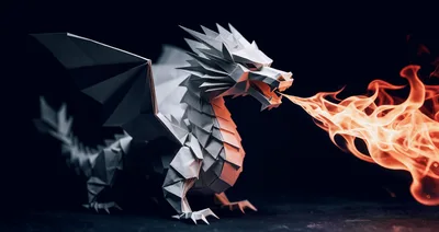 Origami Paper Dragon Breathing Fire