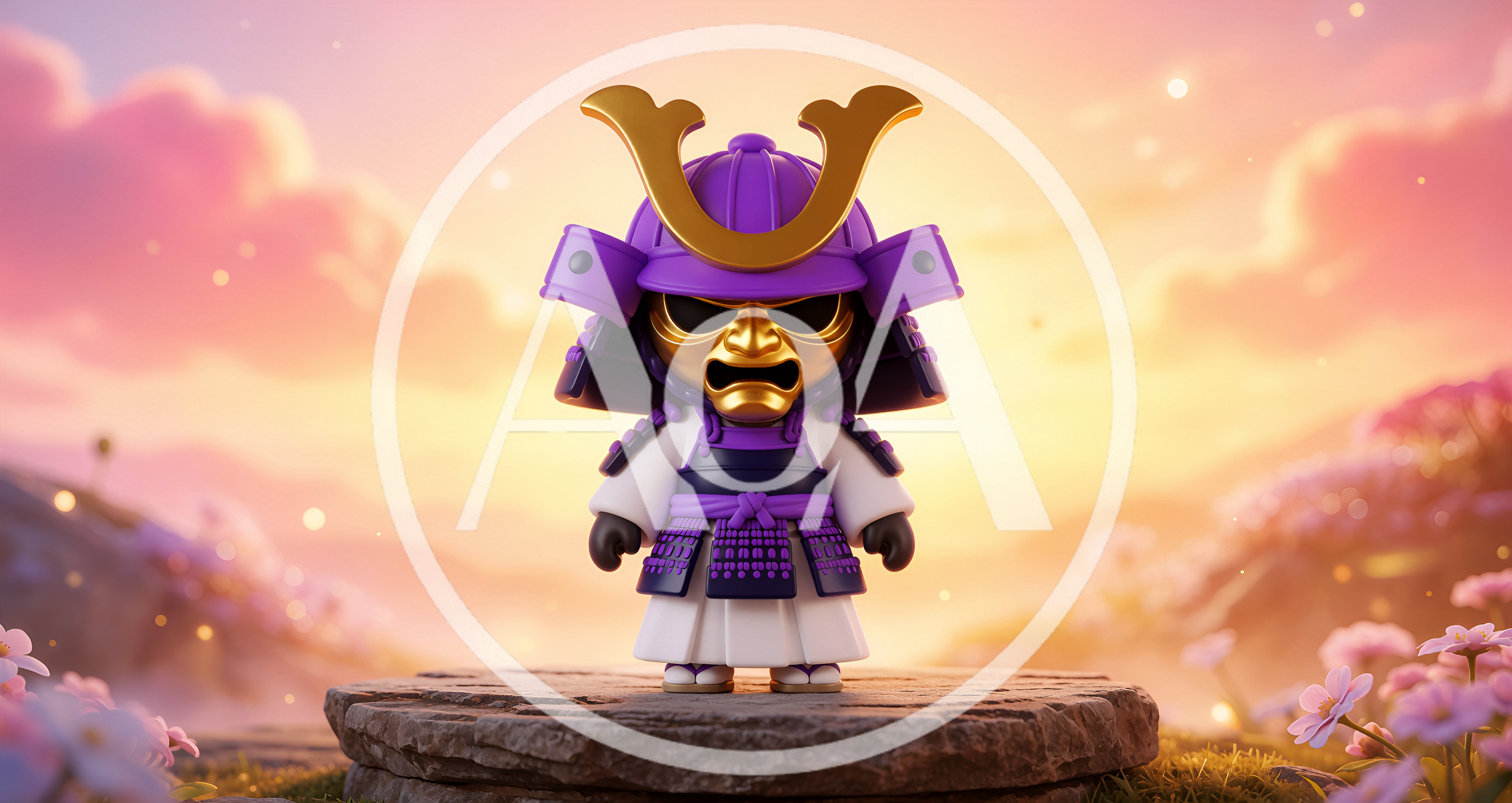 Cute Chibi Samurai Figurine Standing on Stone Pedestal